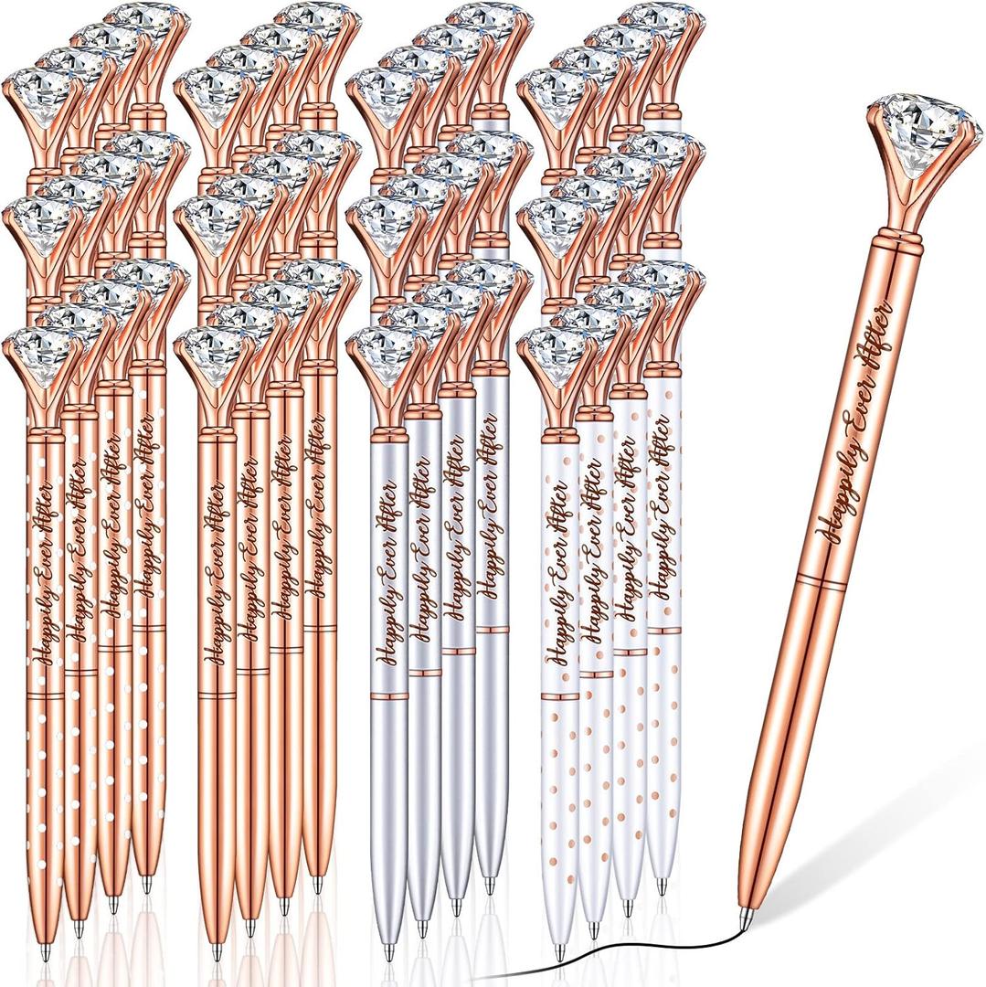 Yexiya 60 Pcs Bridal Shower Gifts for Guests Diamond Pens Rose Golden Crystal Ballpoint Bling Happily Ever After Pens for Wedding Bridal Shower Bridesmaid Women Girls Gift Office Favors