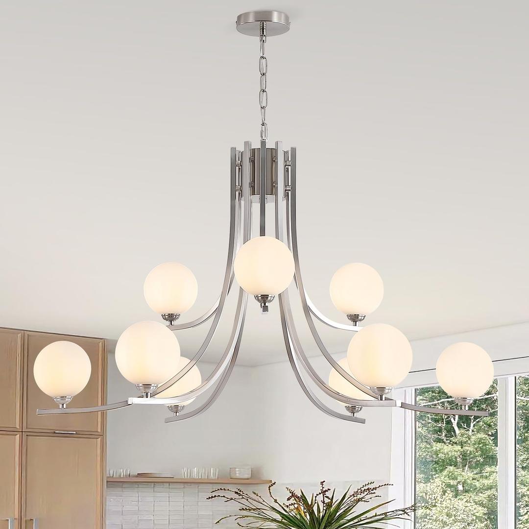 Art Deco Chandelier for Dining Room Lighting Fixtures Hanging,Modern Globe Glass Chandelier, mid Century Chandelier 39" Farmhouse Pendant Lights for Kitchen Island, Living Room