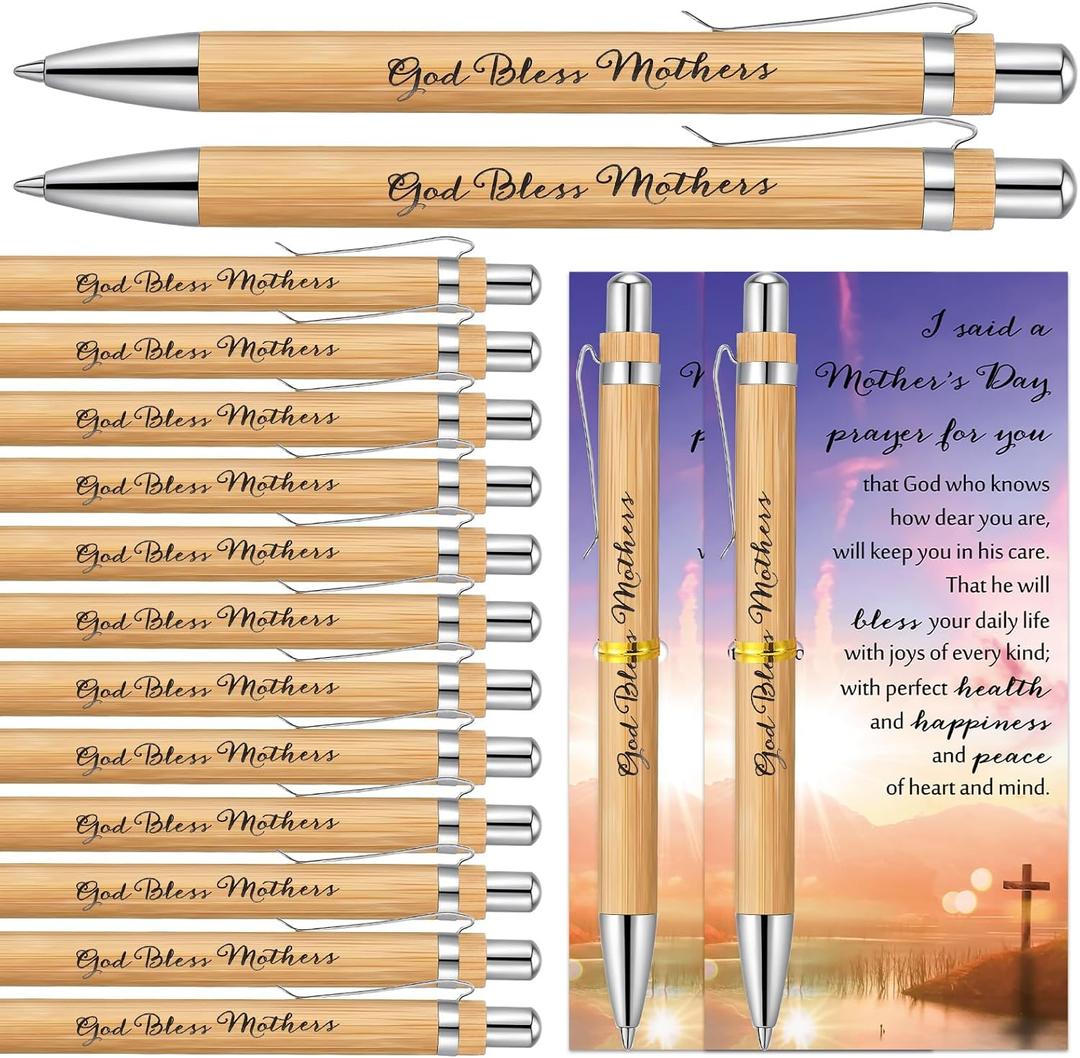 Dunzoom 25 Sets Christian Mother's Day Gift for Church, God Bless Mothers Pens, Inspirational Bible Verse Cards, Religious Gifts Bulk with Ties for Church Mom Party Favor