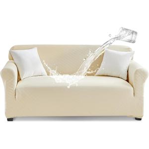 Tokokimo 100% Waterproof Loveseat Couch Cover, Waterproof Sofa Cover, Stretch Jacquard Sofa Slipcover, Leakproof Furniture Protector for Kids, Pets (Loveseat, Beige)50"-70" Long Sofa