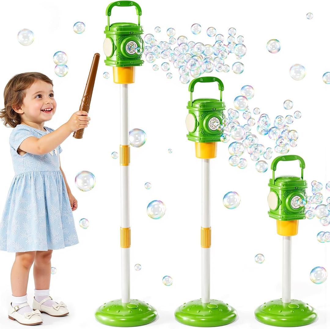 MSKOLER Standing Bubble Machine for Kids, Height 47 in Automatic Bubble Toys with Blower and Wand, Light, Kids Outdoor Playing Equipment, Bubble Outdoor Playset Outside Toys for Toddlers 1-3 3-8