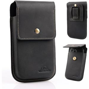 Topstache Leather Cell Phone Holster for iPhone 17/16/15 Pro Max & Plus - Magnetic Closure Cell Phone Case with Belt Clip - Leather Belt Pouch for Galaxy S25/S24/S23 Ultra & Plus, XL,Black