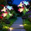 Upgraded Solar Garden Lights, 2 Pack Outdoor Solar Lights, New Round Panel for 40-Hour Runtime, Serve as Outdoor & Indoor Decor, 7-Color Changing Flower Lights, Waterproof for Patio Yard Decoration