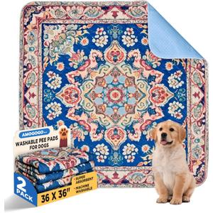 2 Pack Washable Pee Pads for Dogs, Reusable Fast Absorbent Puppy Pads, Non-Slip Waterproof Potty Pet Mat for Training, Whelping, Housebreaking, Incontinence, Playpen, Bed, Sofa, 36" x 36"