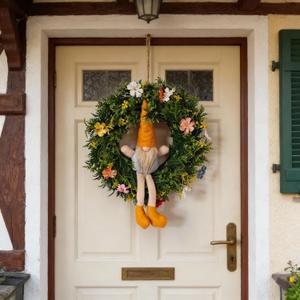 Spring Decorations for Home 17.5" Wreath Artificial Summer Wreaths with Gnome and Flowers for Easter Indoor Outdoor Home Festival Celebrations Charming Spring Wreaths for Front Door