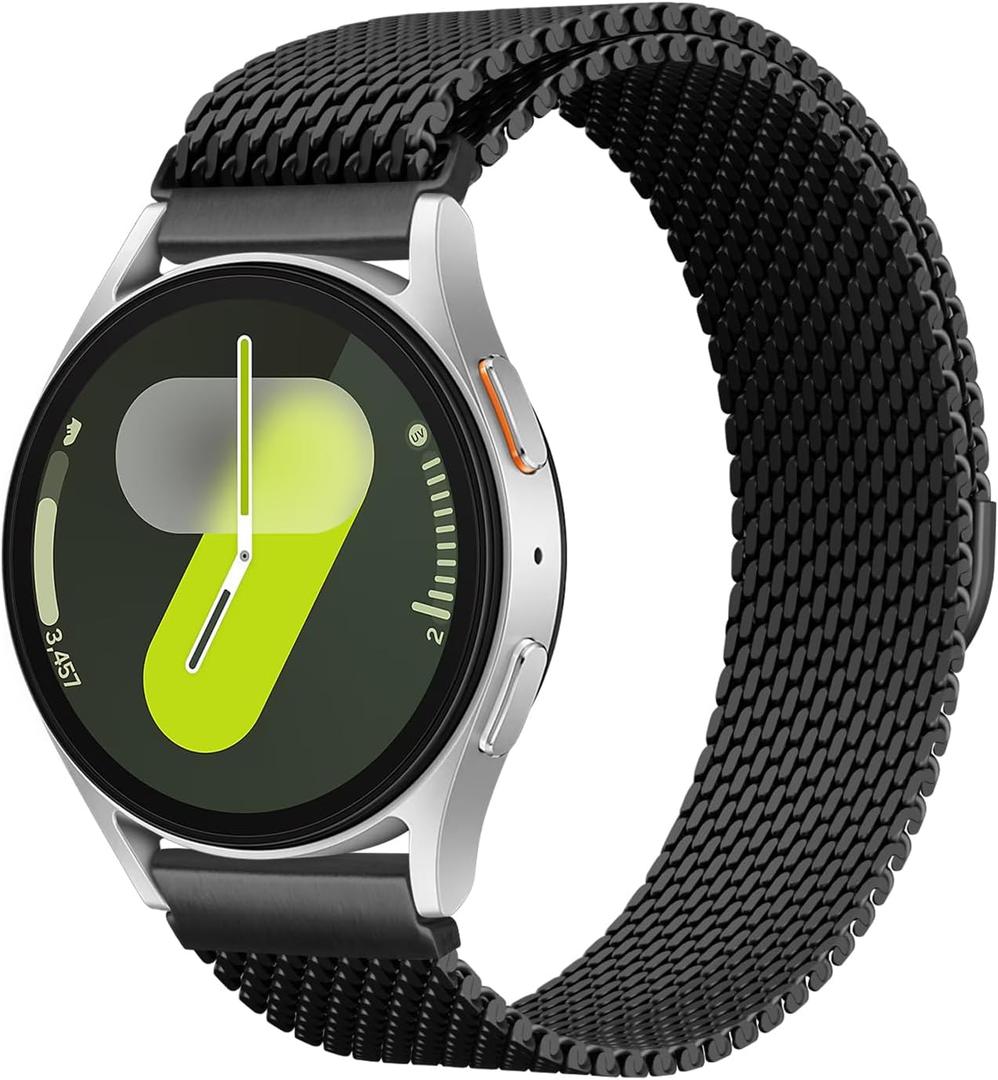 Milanese Metal Bands for Samsung Galaxy Watch 7 6 5 4 Band 40mm 44mm/Watch 6 4 Classic Bands 46mm 42mm 47mm 43mm/5 Pro/3 41mm/FE/Active 2 Men/Women,20mm Stainless Steel Mesh Loop Magnetic Strap Correa (01-Black)