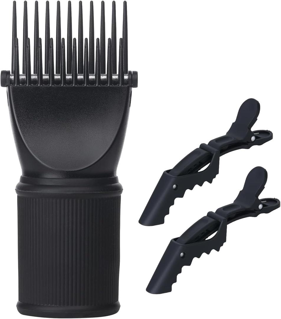 PERFEHAIR Universal Blow Dryer Comb Attachment for Coarse, Curly Hair - Unbreakable Teeth, Hot Resistant Grip, Fits 1.5"-2" Nozzles, Salon Fast Blowout & Straightening Tool, Black