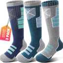 Anlisim Kids Merino Wool Ski Socks 3 Pairs Girls Boys Thermal Winter Warm Thick Breathable Socks for Skiing Snowboarding (12-15 Years, Grey / Dark Blue / Green C)