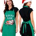 Tipsy Santa Christmas Apron for Men & Women with Pockets, Funny Chef Costume Apron for Cooking, Baking, Kitchen Gift for Husband & Wife (Green, 1 Pack)