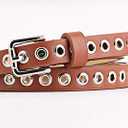 3 x Feluz Women Belt Thin Pants Strap Grommet Alloy Buckle PU Leather Width for Lady Dresses (Brown)