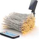 Solar String Lights Outdoor,500 LED 165FT Christmas Lights with 8 Modes and Timer, Remote Control for Holiday Patio Garden Party Decor(Warm White) (Transparent Wire)