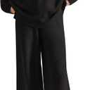 SUUKSESS Women 2 piece Fall outfits Matching Lounge Set Waffle Knit Sweater sets (Large, Black)