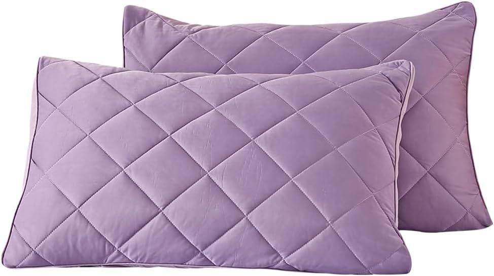 evoLive Elastane Cooling Diamind Quilted Standard, Full/Queen Sham 20"x26" Set of 2 with Envelope Closure (Purple, 20"x26" Standard)