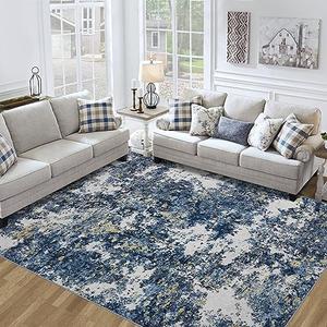 10x14 Area Rugs Living Room Rugs: Large Washable Rug with Anti-Slip Backing Non-Shedding Stain-Resistant Soft Abstract Carpet for Bedroom Dining Room Nursery Home Office-Blue/Multi