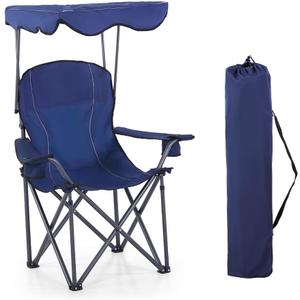 HIGH POINT SPORTS Camping Chairs with Shade, Foldable Canopy Chair, Folding Camping Shade Chair for Outdoor, Camping, Patio, Support 350 LBS, Navy