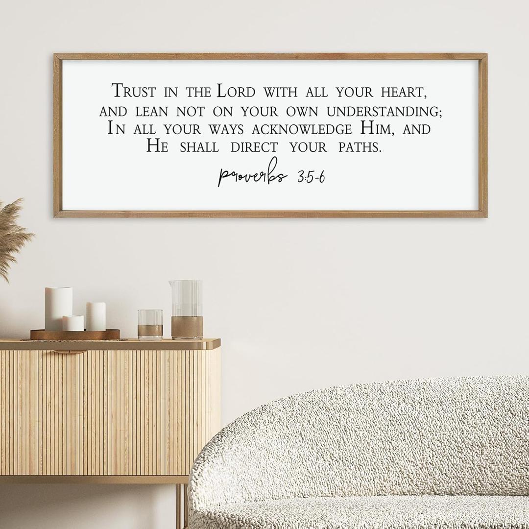 LuZhiQiang Christian Wall Decor Art Trust in the Lord With All Thine Heart Bible Verse Proverbs 3:5-6 Sign 40"×15" for Home Bedroom Church Scripture Large Wood Framed Hanging (Wood)