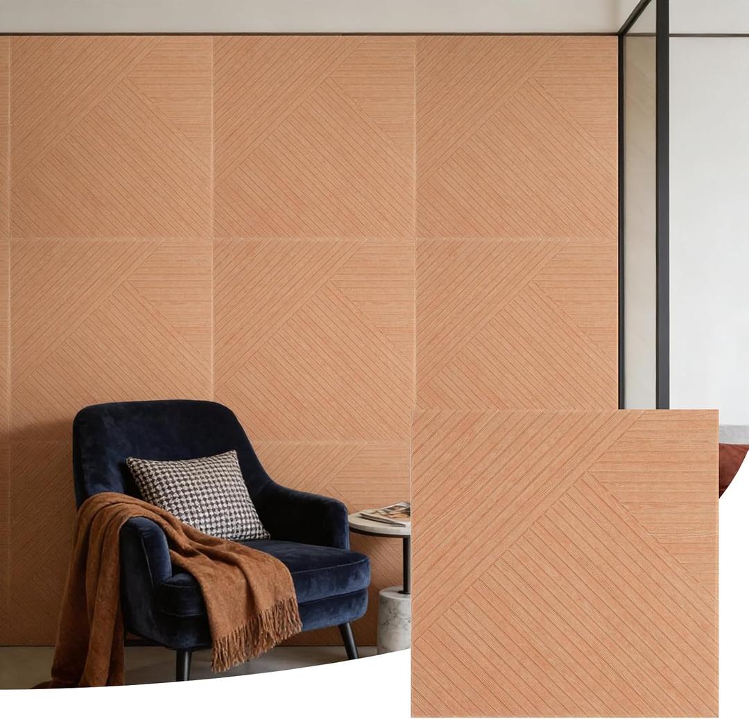 6 Pack Acoustic Wall Panels 23.6" Self-Adhesive Wood Grain Sound Panels | Large 23.6" Self-Adhesive Acoustic Panels, Wood Grain, Noise Reduction, Flame Retardant, Triangle Log Light for Home & Studio