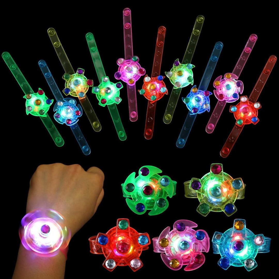 SCIONE 24 Pack LED Light Up Fidget Spinner Bracelets, Glow in The Dark Party Favors for Kids 4-8 8-12, Treasure Box Toys, Birthday Gifts, Carnival Prizes, Christmas Goodie Bags Stuffers for Kids