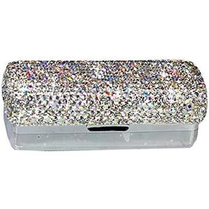 Lipstick Bling Rhinestone Crystal Case Storage Organizer Box with Mirror for Women's Lipstick Holder-Cosmetic Storage Kit (Silver)