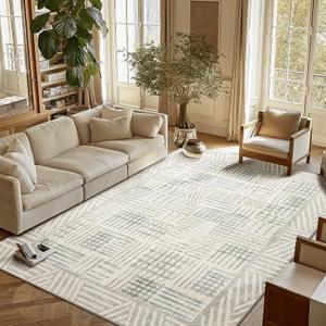 Area Rug 6x9 Abstract Geometric Textured Brushstroke - Neutral Gray & Light Blue Modern Minimalist Area Rug, Decorative Carpet for Living Room Bedroom Home Decor (Stripe)
