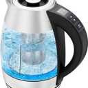Chefman 1.8L Digital Electric Glass Kettle+ w/ Rapid-Boiling & 7 Presets for Precise Temperature, Stainless Steel Tea Infuser Included, Advanced Digital Control