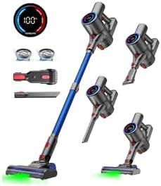 VersLife Z8 Cordless Vacuum Cleaner, 40kPa/500W Power Suction, LED Display, 6-in-1 Lightweight Stick Vacuum with Green LED Light, 6-Stages Filtration, Self-Standing for Pet Hair Hard Floor Carpet, Grey