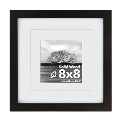 Egofine 8x8 Picture Frame Made of Solid Wood with Plexiglass, Display Pictures 4x4/6x6 with Mat or 8x8 Without Mat for Tabletop and Wall Mounting, Black