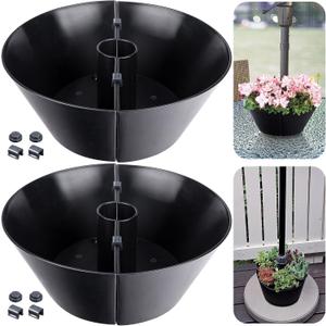 EBaokuup 2 Packs Umbrella Planter for Patio Table, PVC Half Circle Planter Pot Fits Umbrella Poles Up to 2 Diameter Planters Container,Umbrella Flower Pot for Garden Home Plants, Medium