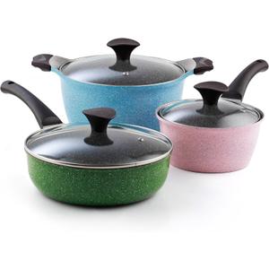 Cook N Home 6-Piece Nonstick Ceramic Coating Cookware Set, Multicolor