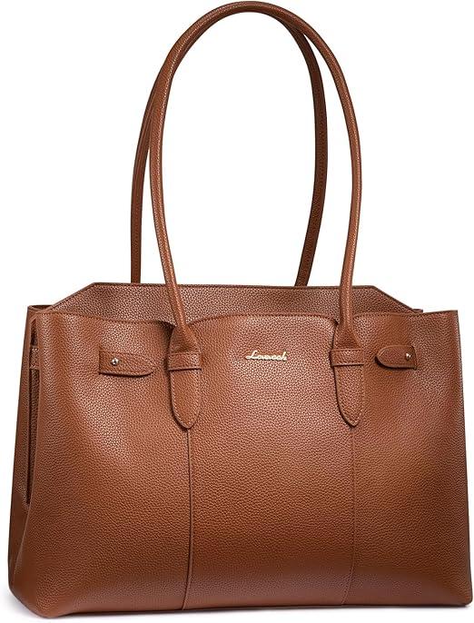LOVEVOOK Laptop Tote Bag for Women, 15.6 Inch Waterproof Leather Computer Work Purse with Zipper for Teacher & Travel