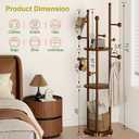 FROMJBEST Solid Wood Coat Rack Freestanding Rotating Clothes Rack with 9 Hooks & 3 Storage Shelves for Purse, Bag, Hat, Coat Hanger Stand for Entryway, Hallway, Office, Mid-Centry, Walnut