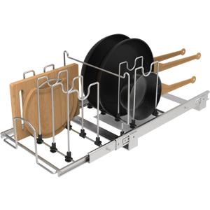 Pots and Pans Pull Out Organizer Under Cabinet, Adjustable Slide Out Pan and Pot Lid Rack Holder, Wire Dividers Kitchen Organization And Storage, Full-Extension Rail 12" W X 20" D