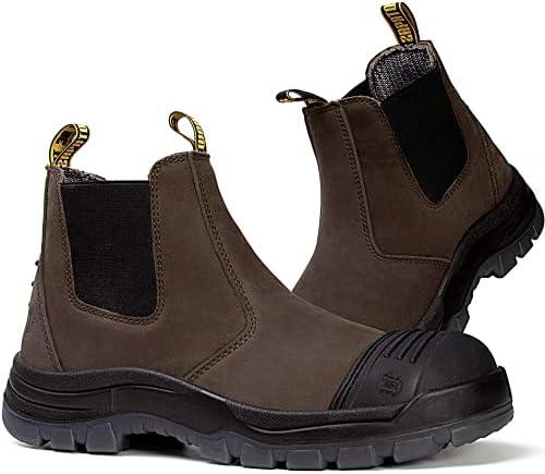 HANDMEN Work Boots for Men, Steel Toe Waterproof Working Boots, Slip Resistant Anti-Static Slip-on Safety Working Shoes (COF/ 822D, 10.5)