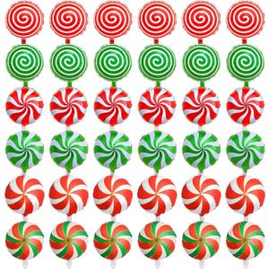 36Pcs Christmas Candy Foil Balloons 18 Inch Round Lollipop Sweet Candy Balloons Aluminum Mylar Helium Party Balloons for Birthday Xmas Wedding Carnival Festival Holiday Party Decorations Supplies