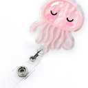 Pink Jellyfish Badge Reel Retractable for Nurse, Doctor, Medical Worker & Nursing Student | Cute Pediatric Nurse ID Name Badge Holder with Alligator Clip & 24 Durable Nylon Retractable Cord | Acrylic