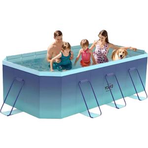 Foldable Swimming Pool, Rectangular Above Ground Swimming Pool for Outdoor Family Square Pool with Drain Plug and Drain Hole, Easy to Assemble Pool for Backyard Dog Pools (3m / 118 * 65in)