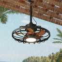 MELLCOM 20" Outdoor Ceiling Fans with Light，IP65 Waterproof Plug in Ceiling Fan with Remote and 2 Downrods, Gazebo Caged Hanging Fan with 3 Color LED Light for Porch, Pergola, Canopy, Brown, Large