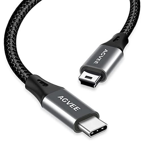AGVEE 10ft USB-C to Mini USB Cable, Braided Durable Mini-B 5-Pin to Type-C Data Charging Charger OTG Cord for Hero 3+, PS3 Controller, Canon Nikon Camera, GPS, Blue Yeti, Dark Gray