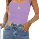 KEEPBEAUTY Womens Tank Tops Dressy Summer Sleeveless Shirts Sexy Square Neck Double Lined Fitted Tops T Shirts Blouses Purple L