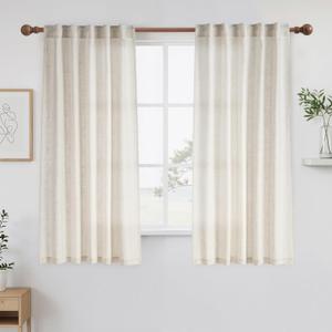 NICETOWN Linen Kitchen Curtains 54 Inch Length, Light Filtering Privacy Small Cafe Curtains 42" W, Linen Textured Elegant Short Window Treatments for Country Farmhouse Bedroom
