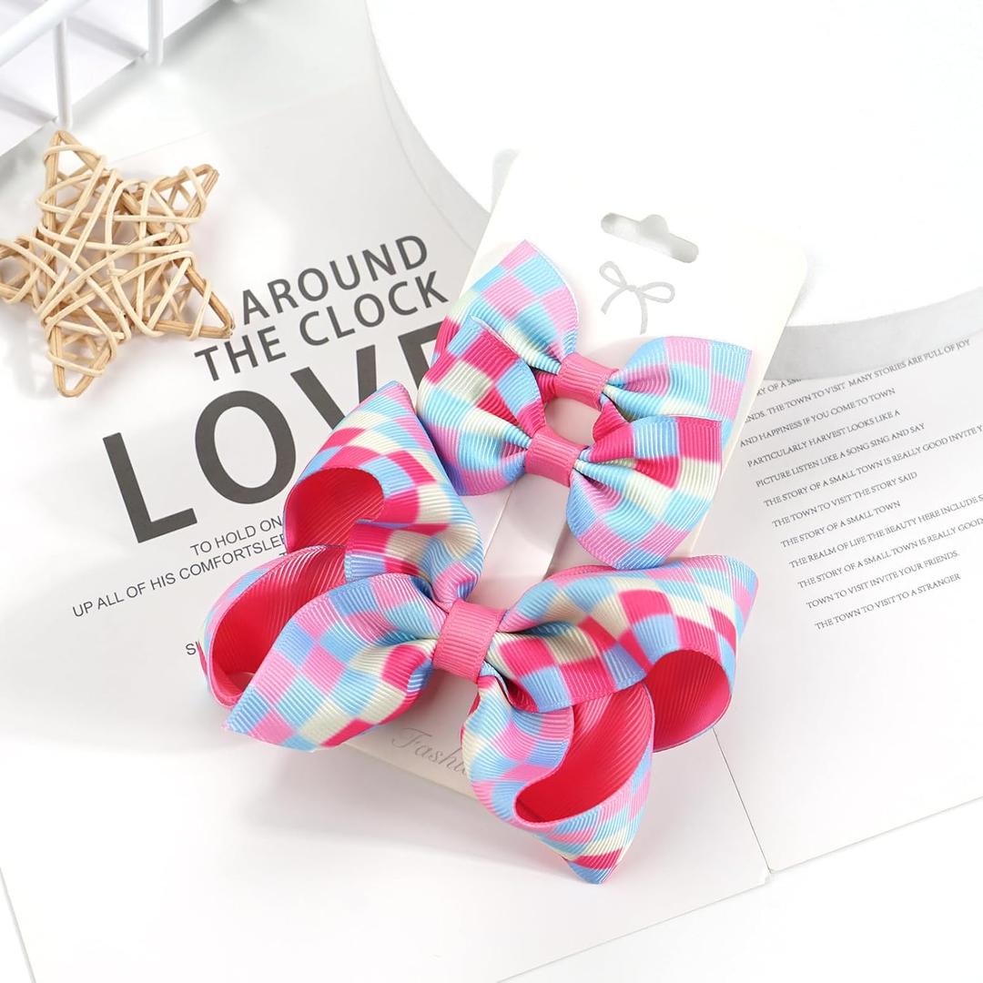 3PCS Hair Bows for Girls Hand-made Colorful Grosgrain Ribbon Hair Bows Alligator Clips Hair Accessories Barrettes for Little Teen Toddler Girls Kids (Rose Plaid)