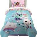 DreamWorks Gabby's Dollhouse Cakey, MerCat And Pandy Kids Bedding Super Soft Comforter And Sheet Set, 4 Piece Twin Size, By Franco