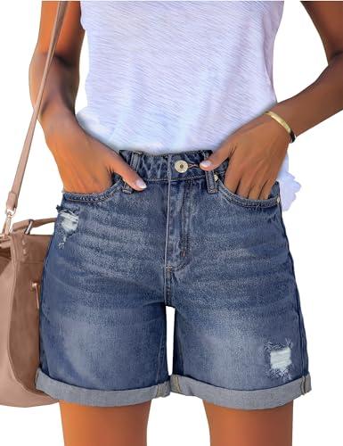 Luvamia Women's Casual Ripped Denim Shorts High Rise Summer Destoryed Jeans Shorts Jean Shorts Womens High Waisted Shorts Women Reef Blue Size Large