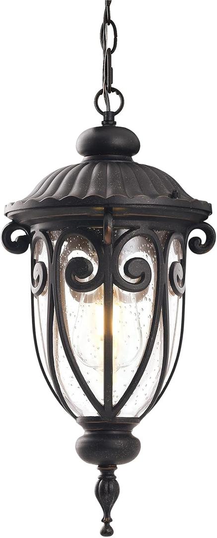 Vintage Bronze Outdoor Pendant Lights for Porch, 20 1/2" High Exterior Hanging Light Fixture with Adjustable Chain, Outside Ceiling Lantern with Seeded Glass for Patio, Entryway, 20.5" High
