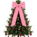 Celltestria Large Christmas Bow Ornament 15x30 Inch Velvet Giant Wreath Bows Xmas Tree Topper Ribbon Hanging Bows for Christmas Holiday Home Wall Outdoor Indoor Party Garland Crafts Decoration(Pink)