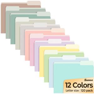 SUNEE File Folders, 120 Pack Manilla Folders 8.5 x 11, 12 Colors Folder Office Organization Home School Folders for Documents Files Paper