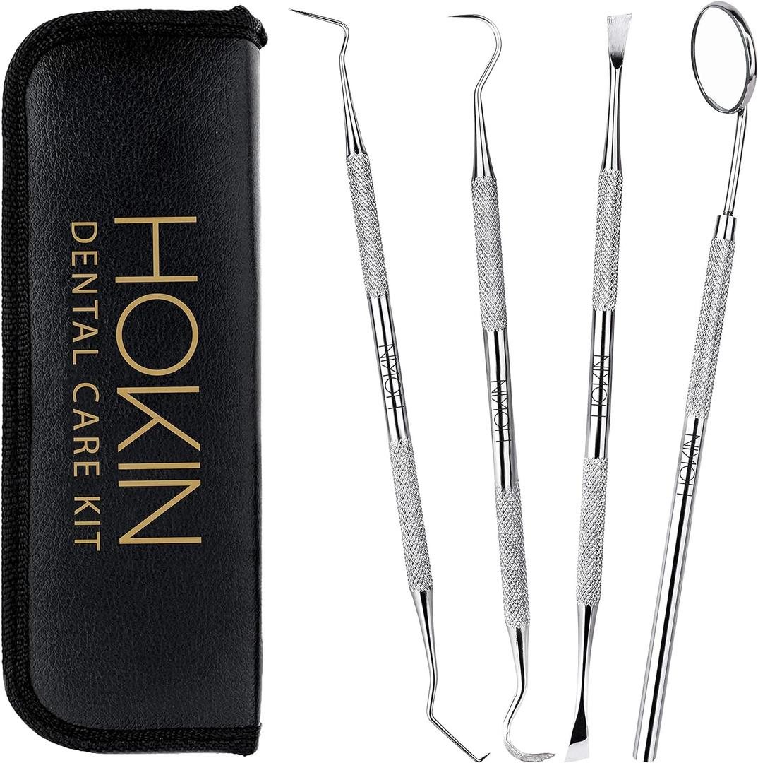 Dental Tools HOKIN Plaque Remover Teeth Cleaning Tool 4 Pcs Dental Care Kit Tooth Filling Repair Set Stainless Steel Dental Tools for Men Women Kids and Pet Care (Jet Black)