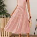 ZESICA Women's Summer Sleeveless Dress Casual Backless Loose Flowy Tiered Sundress Beach Cover up Tank Dresses (Pink, M)
