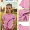 3 Pack Girls Shirts Cotton Basic Tees Ribbed Knit Slim Fit T Shirts Boat Neck Tops Casual for Kids Ages 5-14