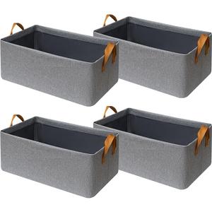 SNWDN 4 Pack Closet Cloth Storage Bins for Shelves,Large Storage Baskets for Shelves,Fabric Bins for Closet organization with Handles（Grey 17''L x 12''W x 10''H）